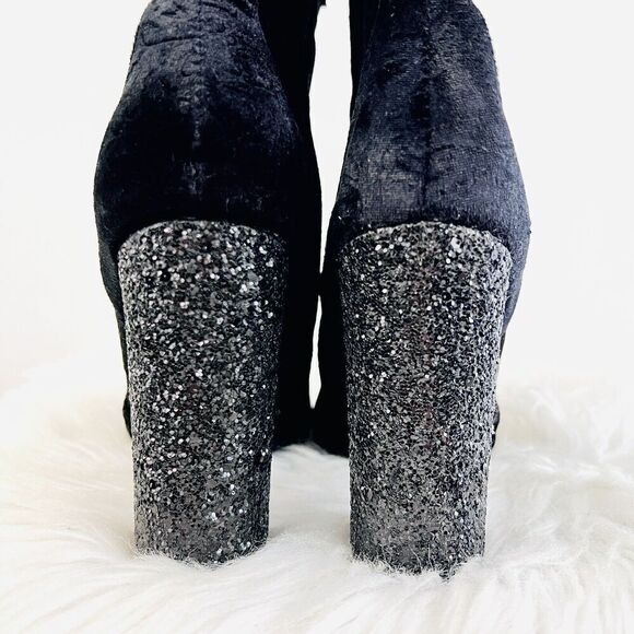 🎉Clearance🎉YOKI Black Velvet & Rhinestone Studded Black Heel Ankle Boots Sz 8 - Picture 5 of 9